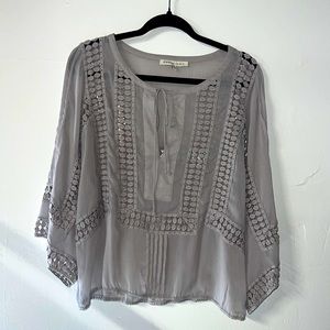 Daniel Rainn Gray Sheer Boho Top